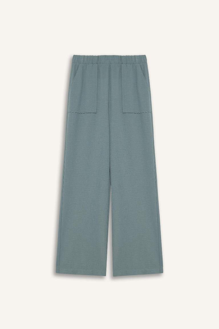 Wide Leg Elastic Waist Pocketed Trousers