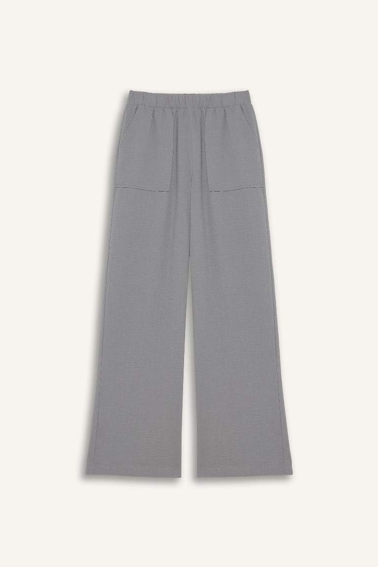 Wide Leg Elastic Waist Pocketed Trousers