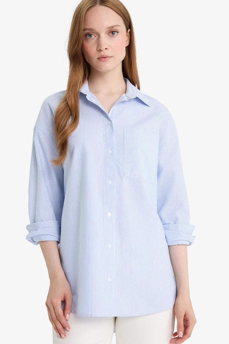 قميص طويل أوكسفورد قصة مريحة