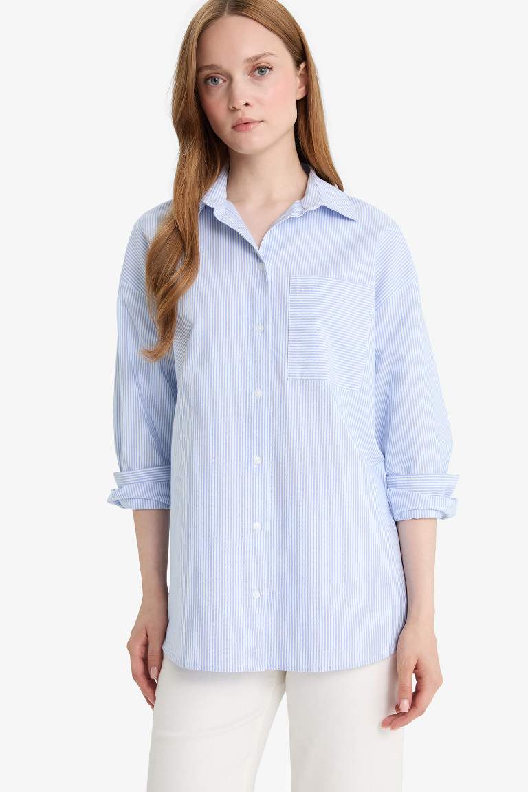 قميص طويل أوكسفورد قصة مريحة