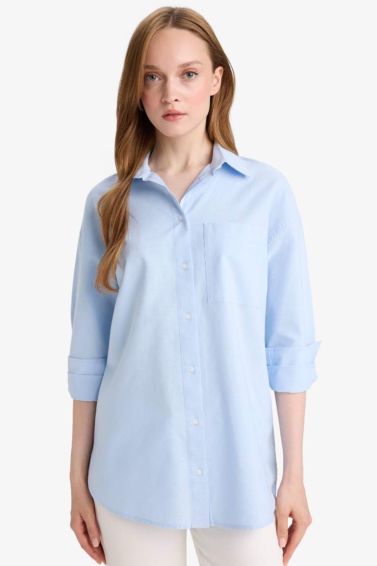 قميص طويل أوكسفورد قصة مريحة