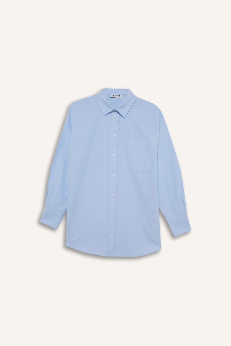 قميص طويل أوكسفورد قصة مريحة