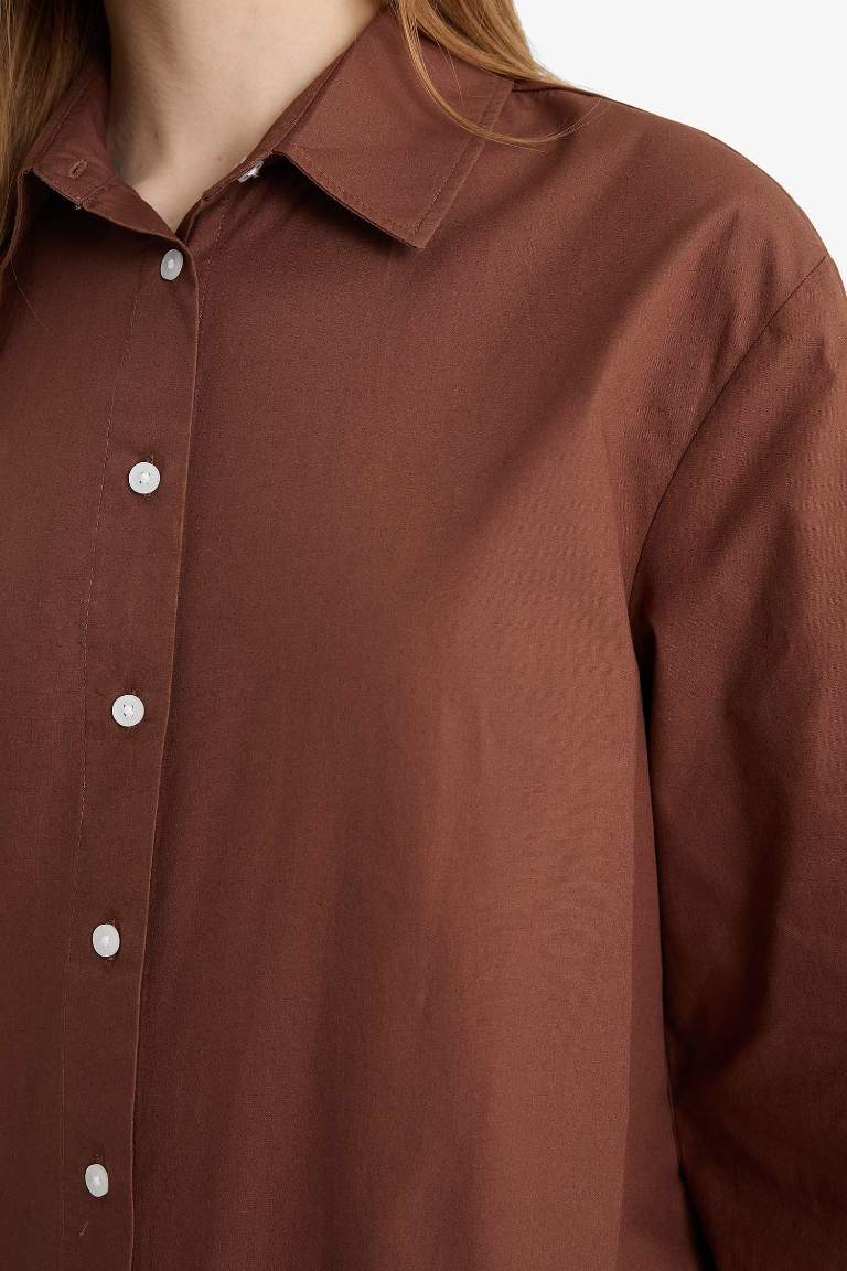 قميص طويل ردن طويل بوبلين قصة مريحة