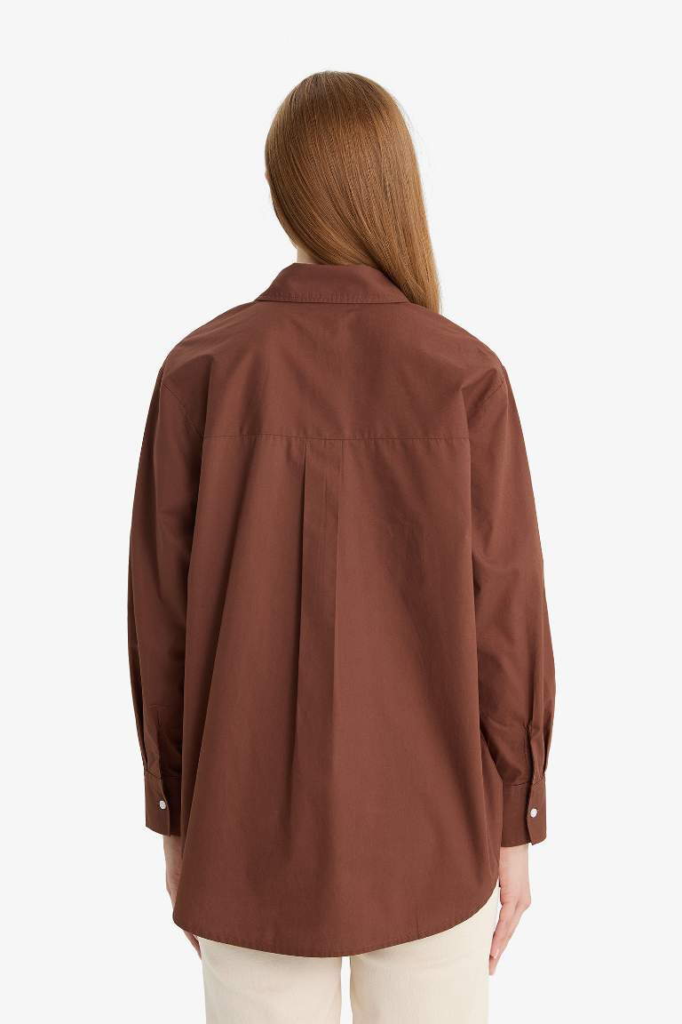 قميص طويل ردن طويل بوبلين قصة مريحة