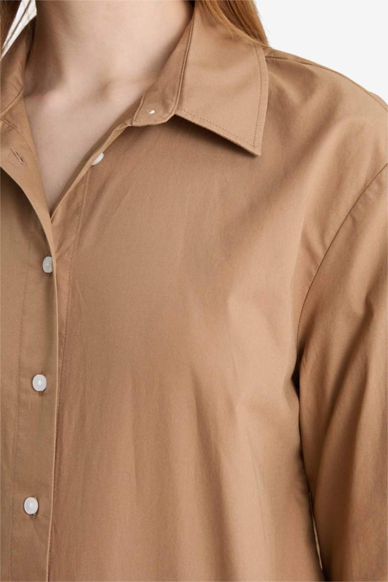 قميص طويل ردن طويل بوبلين قصة مريحة