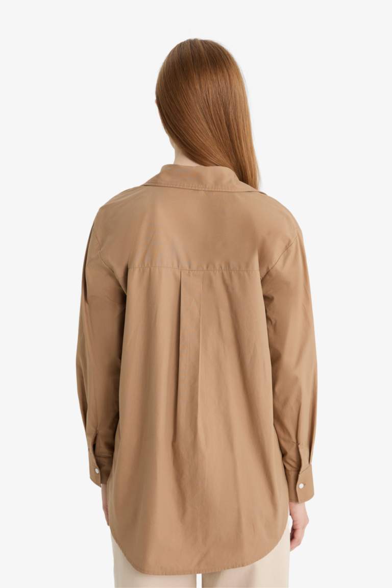 قميص طويل ردن طويل بوبلين قصة مريحة