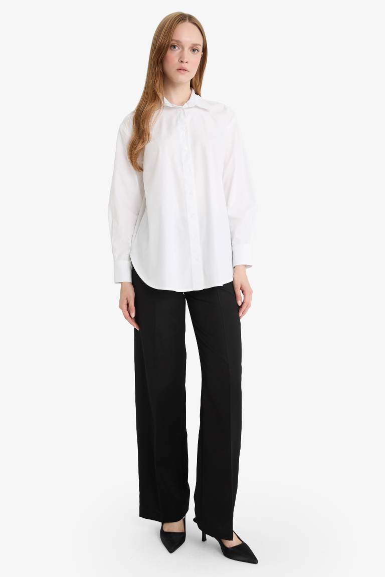 قميص طويل ردن طويل بوبلين قصة مريحة