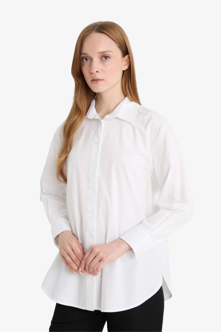 قميص طويل ردن طويل بوبلين قصة مريحة