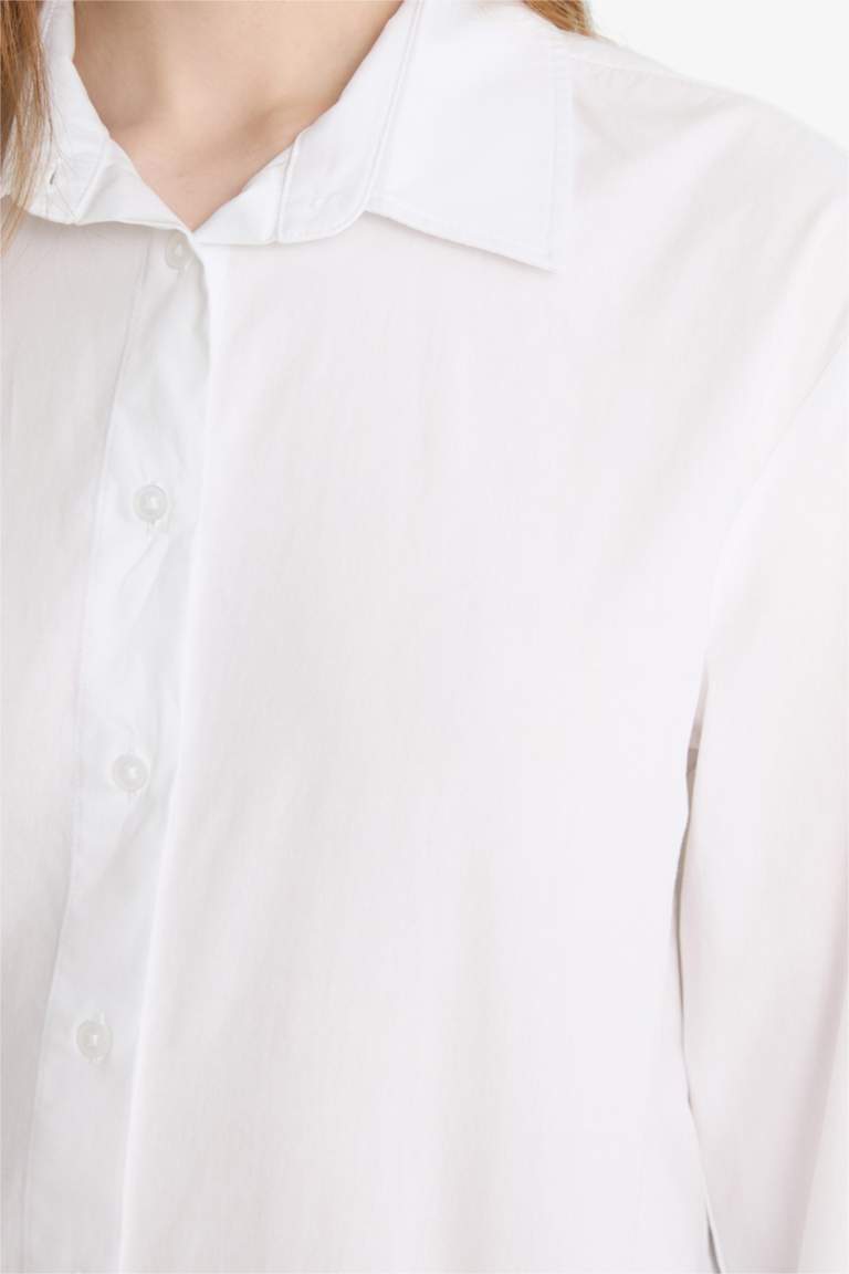 قميص طويل ردن طويل بوبلين قصة مريحة