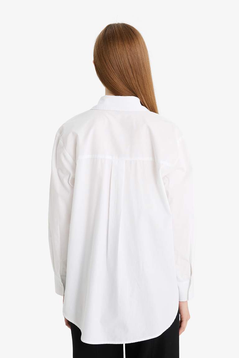 قميص طويل ردن طويل بوبلين قصة مريحة