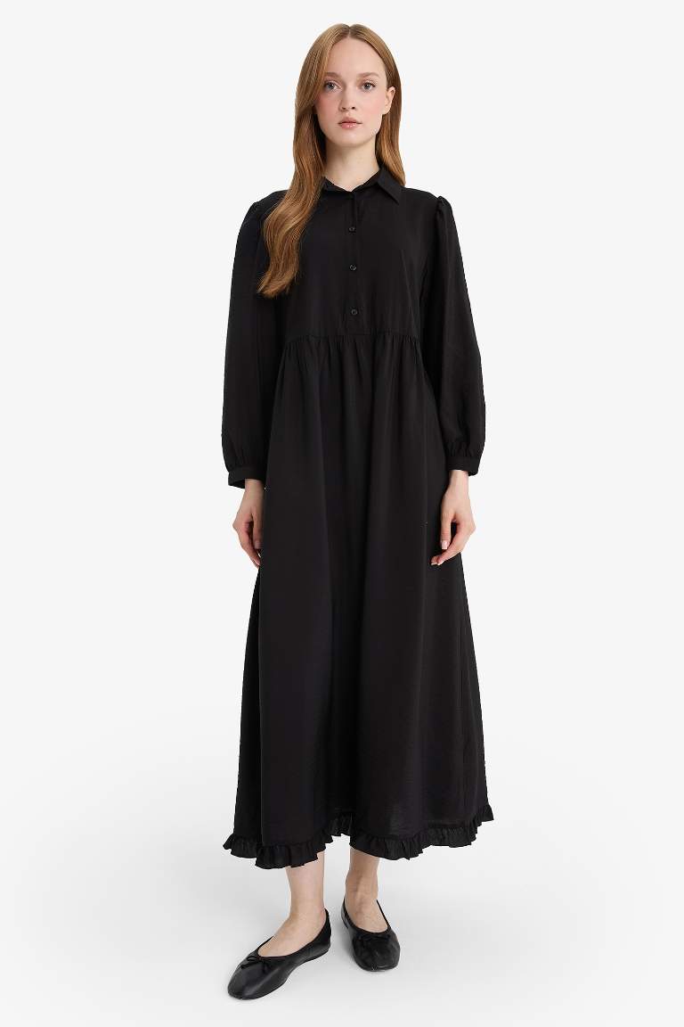 Shirt Collar Long Sleeve Maxi Dress