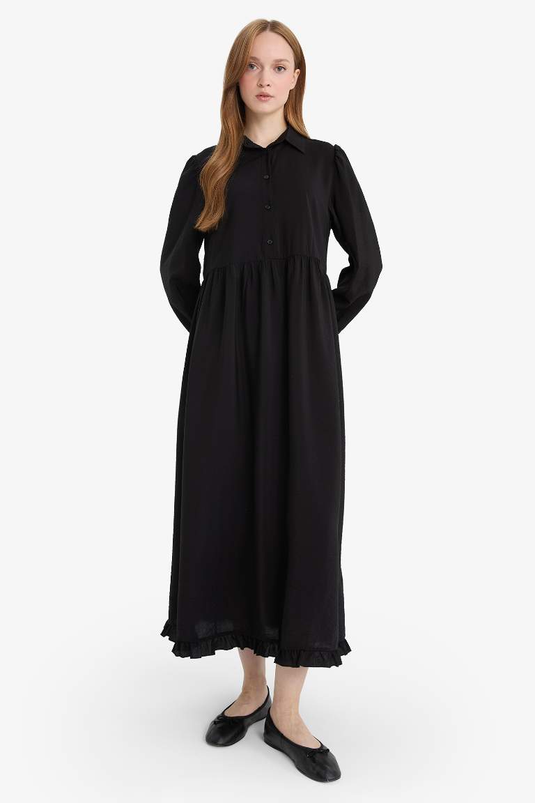 Shirt Collar Long Sleeve Maxi Dress