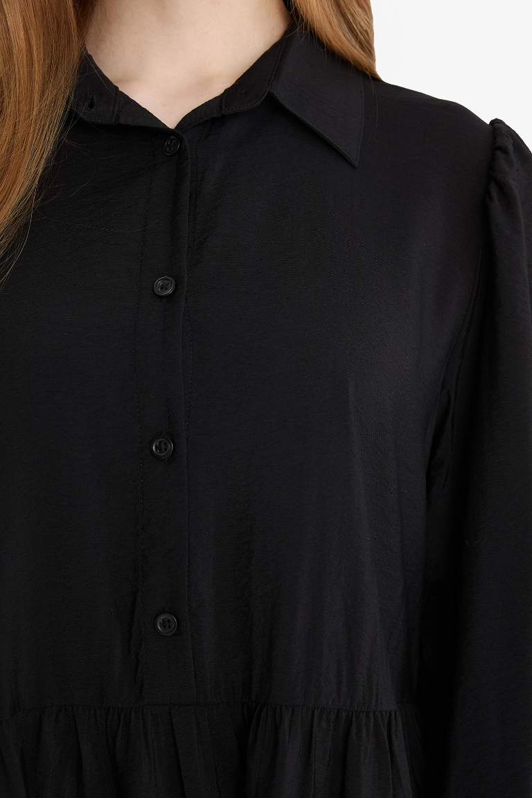 Shirt Collar Long Sleeve Maxi Dress