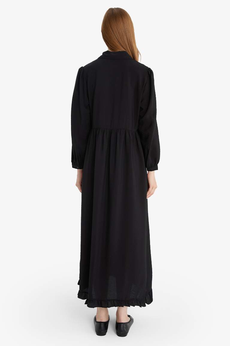 Shirt Collar Long Sleeve Maxi Dress