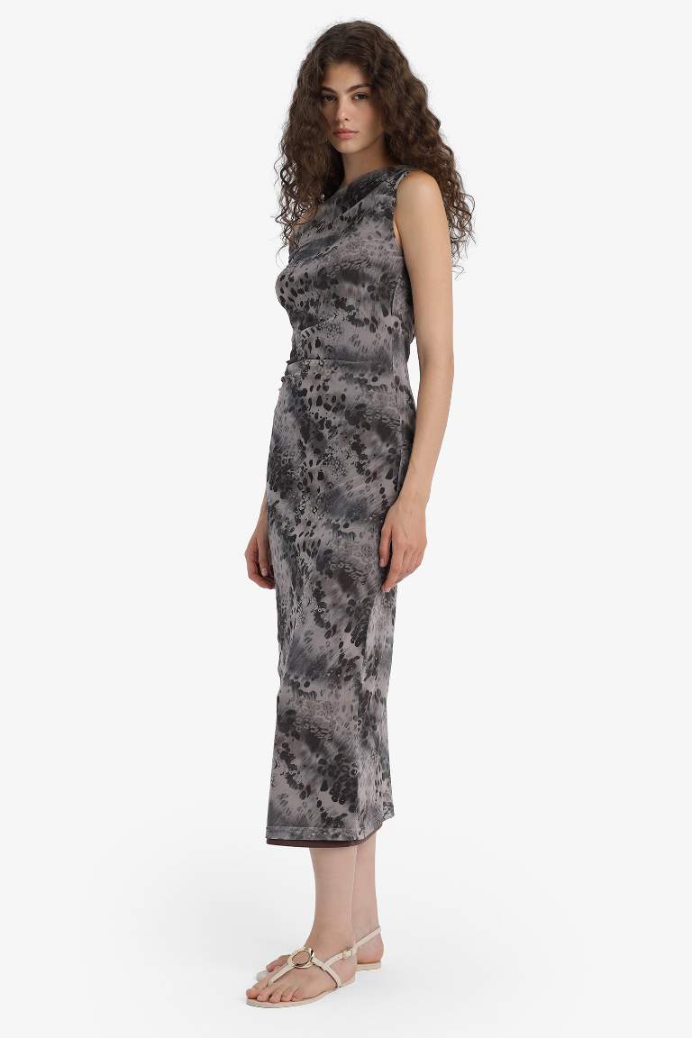 Облегающее макси-платье Bodycon с открытыми плечами, узором и из тюля