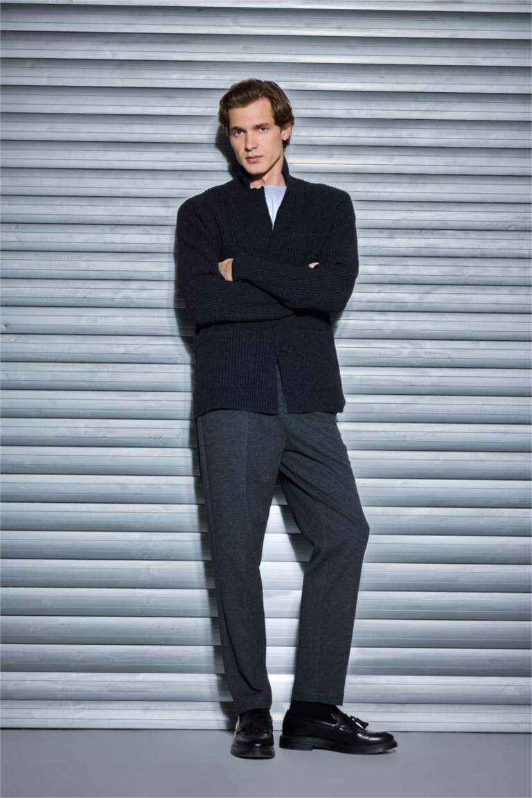 Straight Fit Regular Hem Combed Cotton Trousers