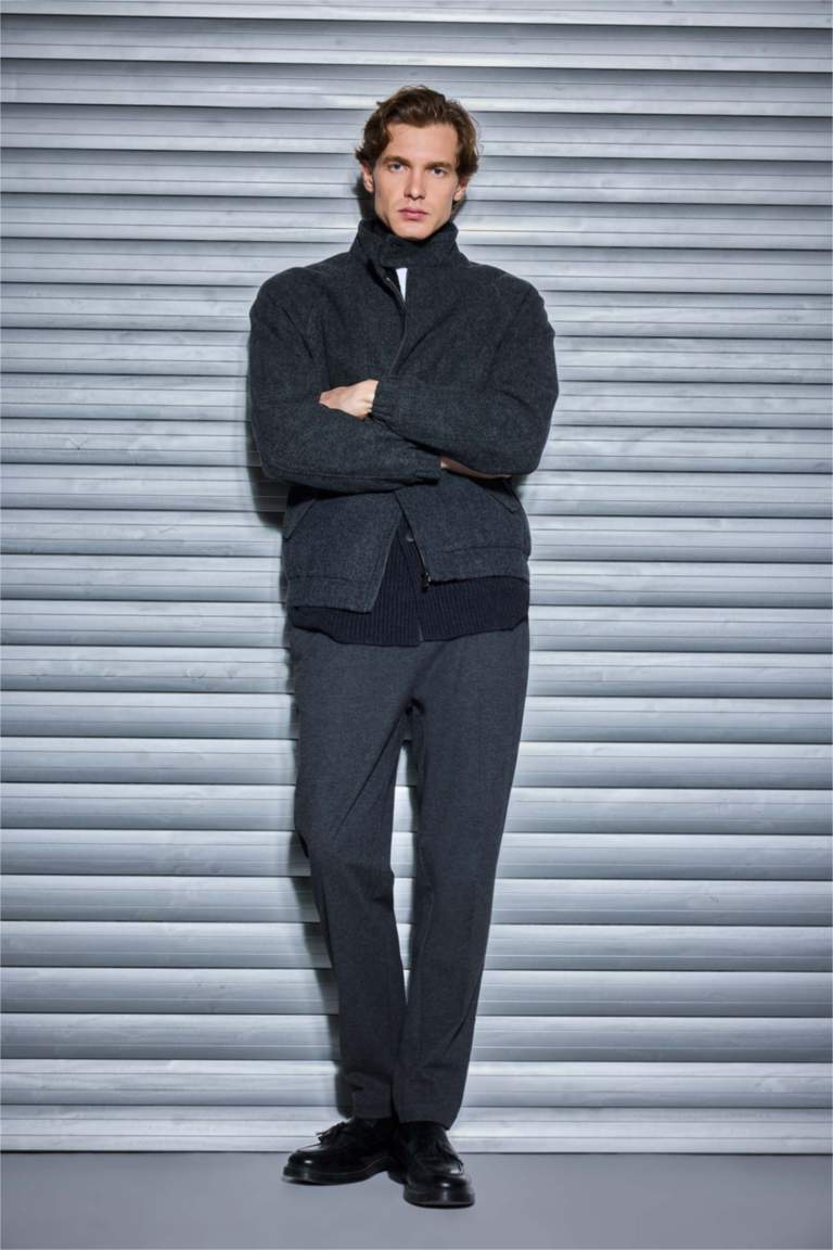 Straight Fit Regular Hem Combed Cotton Trousers