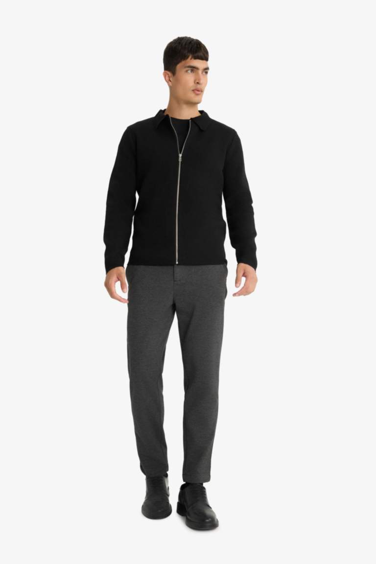 Straight Fit Regular Hem Combed Cotton Trousers