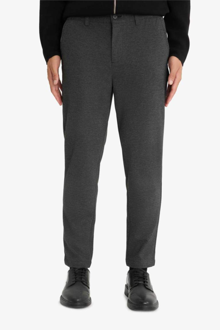 Straight Fit Regular Hem Combed Cotton Trousers