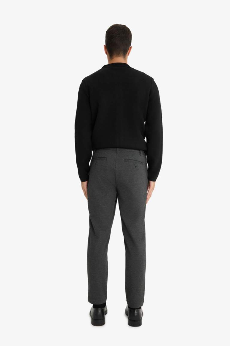 Straight Fit Regular Hem Combed Cotton Trousers