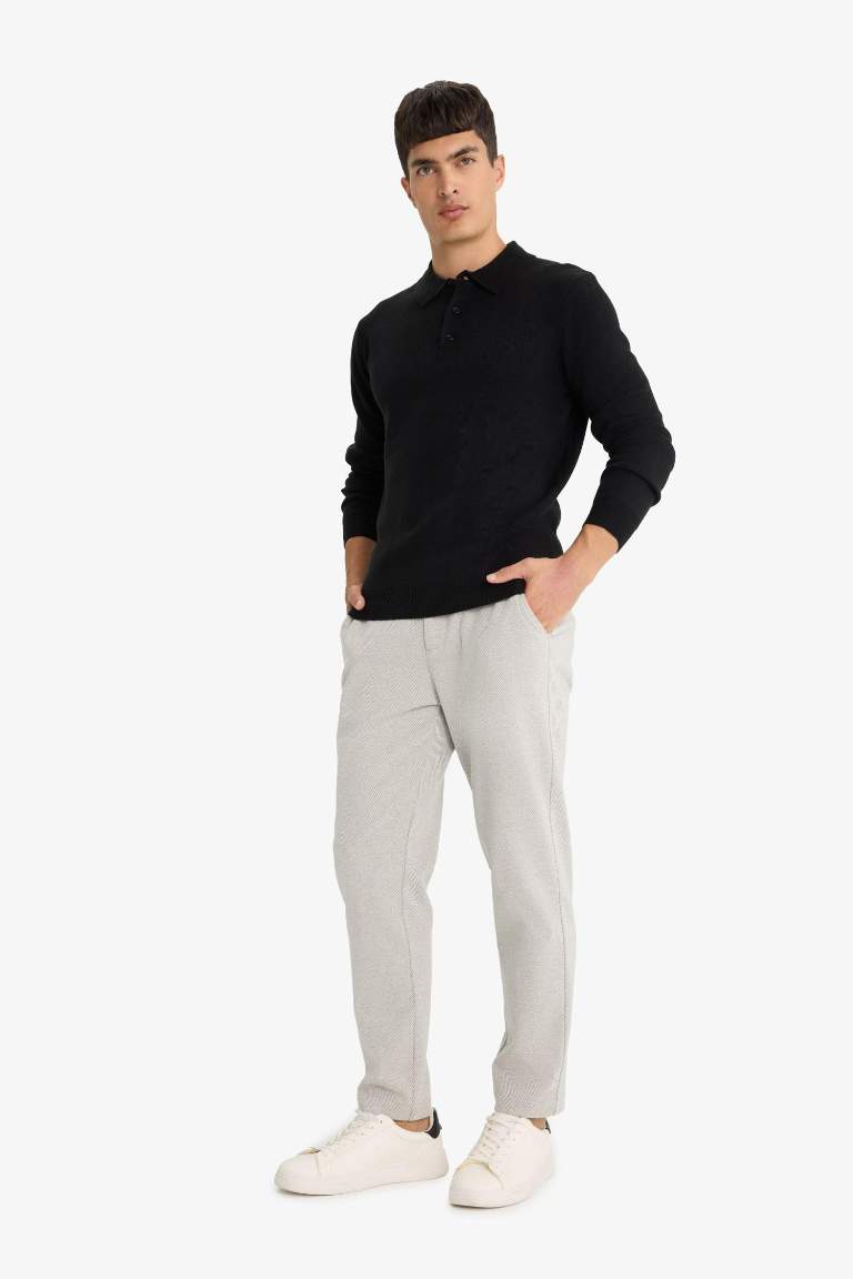 Straight Fit Regular Hem Combed Cotton Trousers
