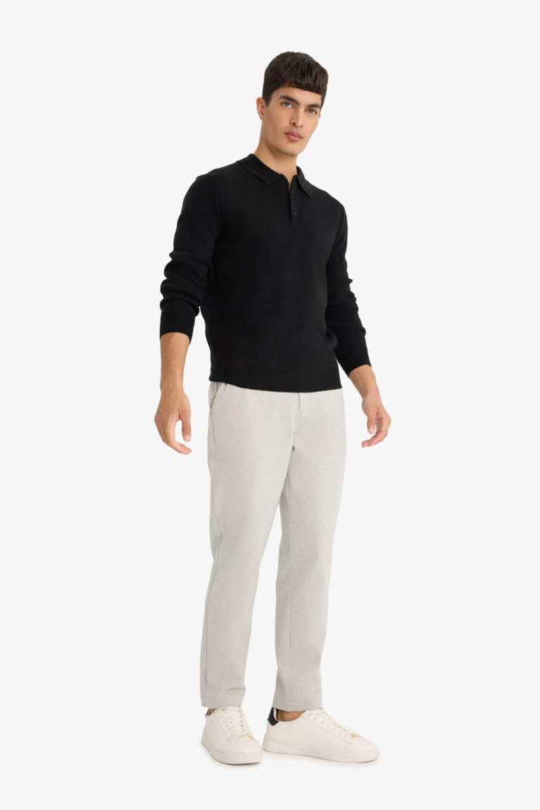 Straight Fit Regular Hem Combed Cotton Trousers