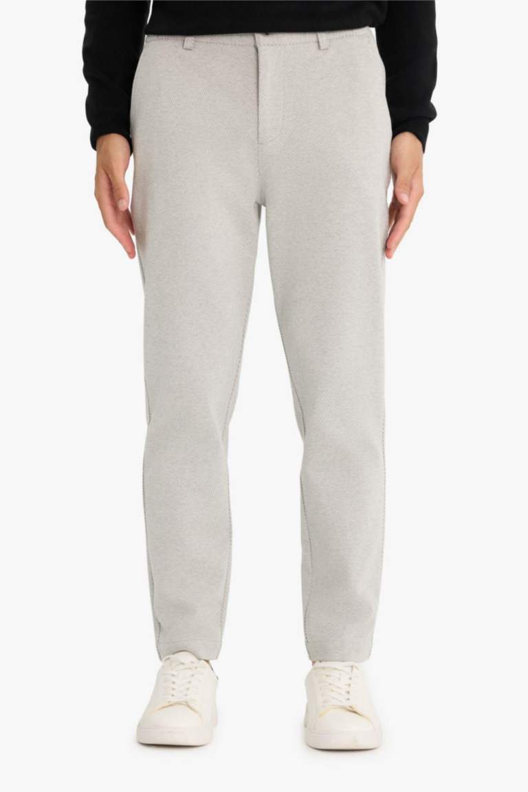 Straight Fit Regular Hem Combed Cotton Trousers