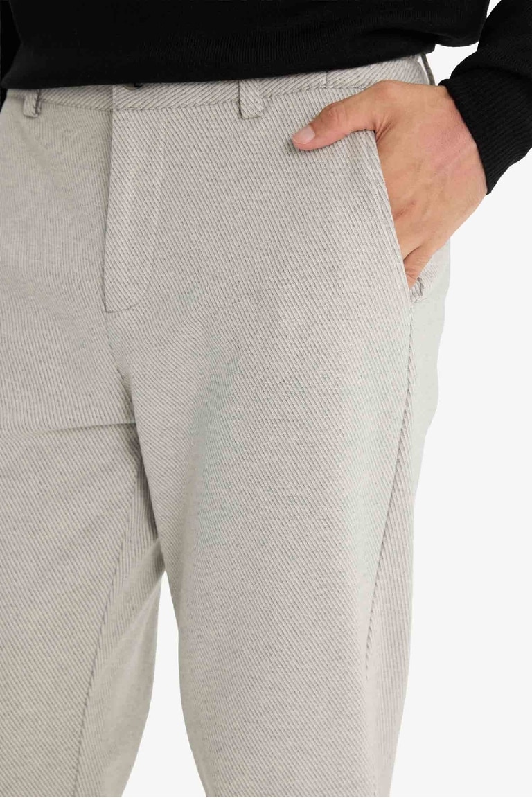 Straight Fit Regular Hem Combed Cotton Trousers