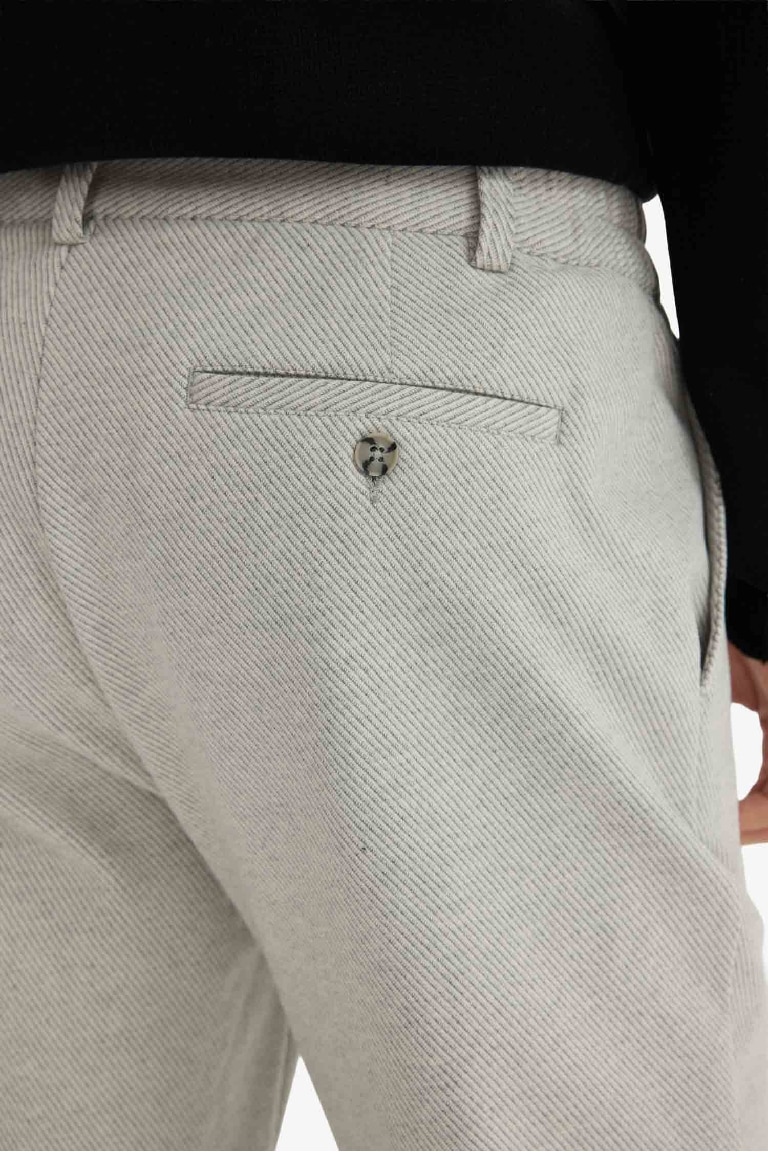 Straight Fit Regular Hem Combed Cotton Trousers