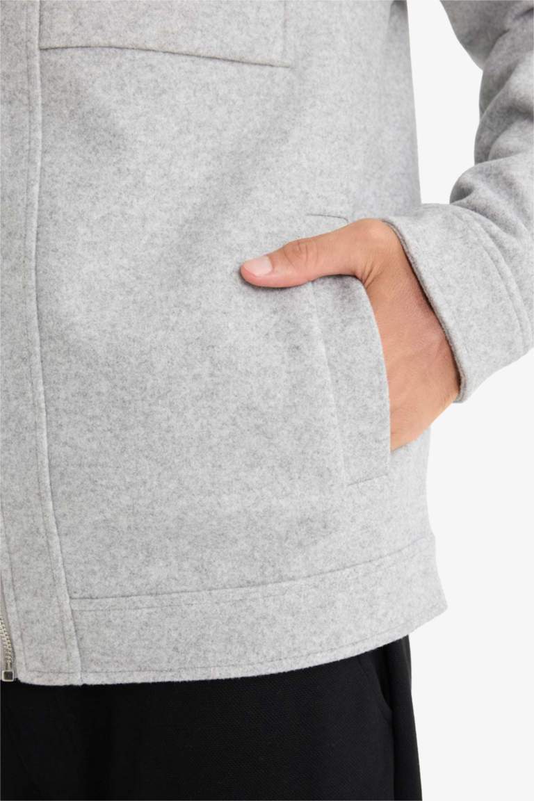 Slim Fit Polo Collar Lined Zippered Winter Jacket