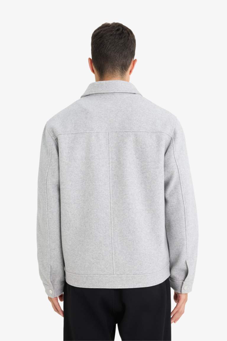 Slim Fit Polo Collar Lined Zippered Winter Jacket