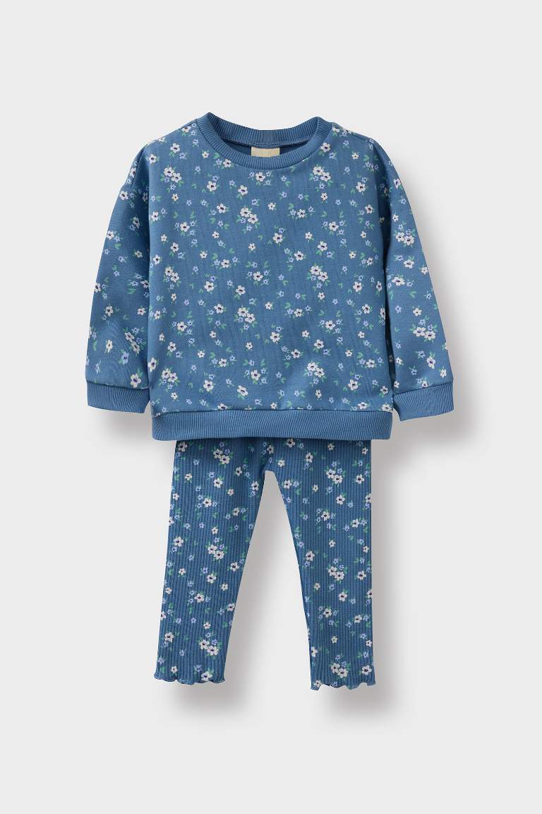 Baby Girl Floral Patterned Sweatshirt Leggings 2 Piece Set