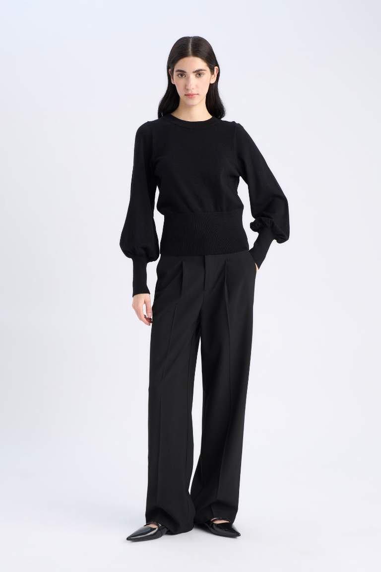 Regular Fit Bisiklet Yaka Basic Düz Triko Kazak