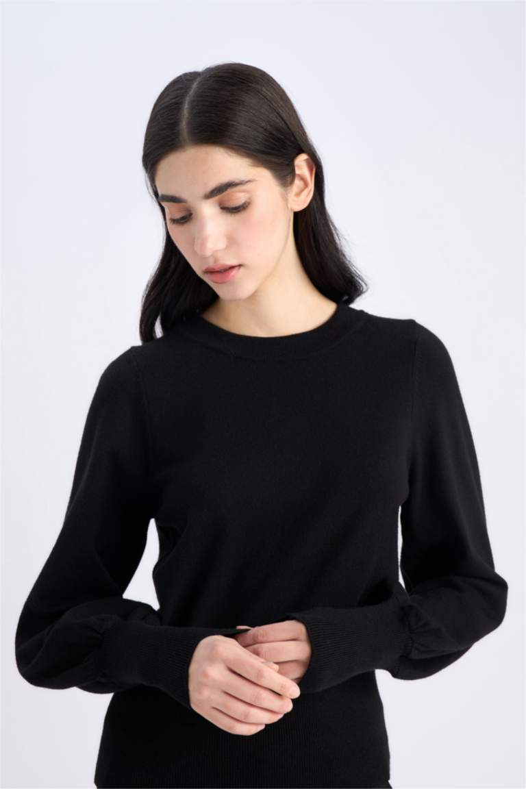Regular Fit Bisiklet Yaka Basic Düz Triko Kazak