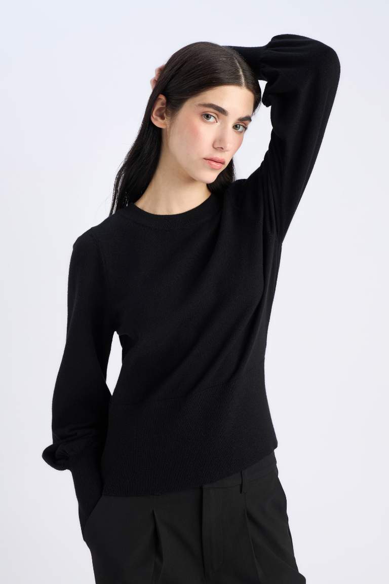 Regular Fit Bisiklet Yaka Basic Düz Triko Kazak