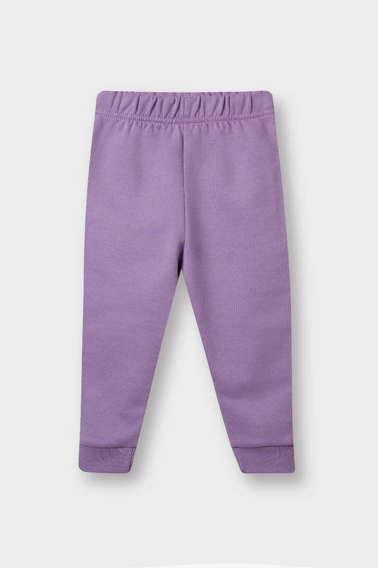 Kız Bebek 2'li Takım İçi Yumuşak Tüylü Baskılı Sweatshirt Eşofman Altı