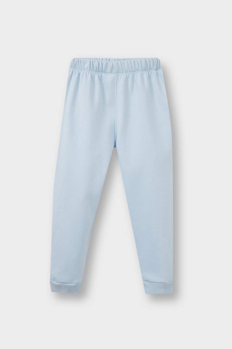 طقم بيبي بناتي بطبعة شعار قماش خفيف قصة عادية - قطعتين