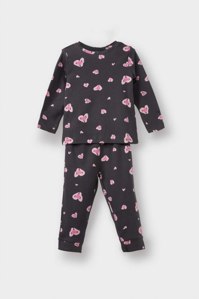 Baby Girl Heart Patterned Long Sleeve 2 Piece Pajama Set