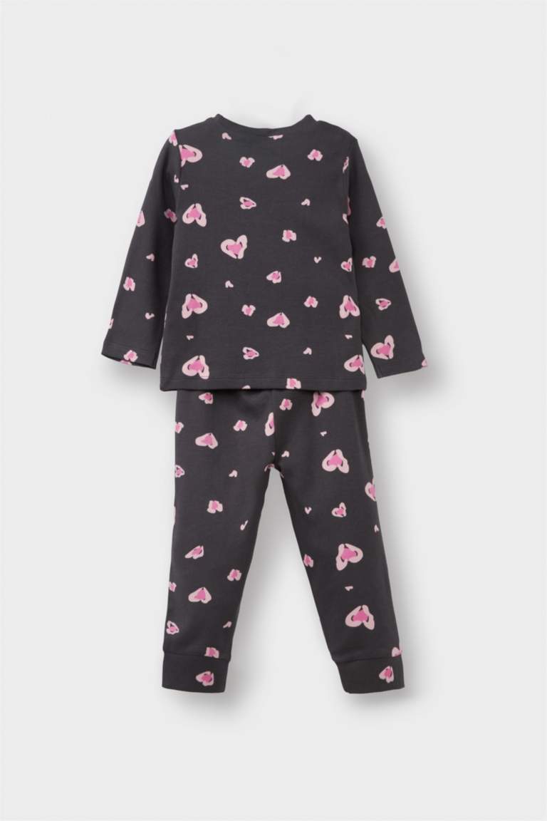 Baby Girl Heart Patterned Long Sleeve 2 Piece Pajama Set