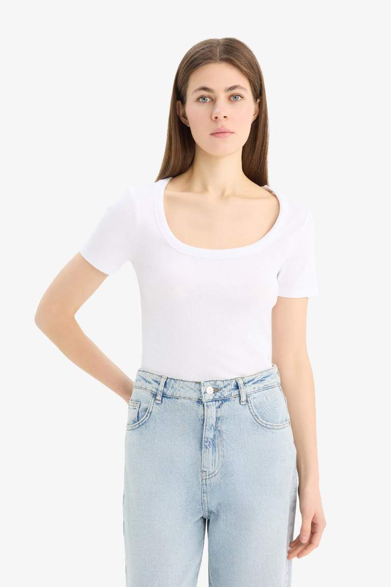 Slim Fit Crew Neck Basic Ribbed Camisole T-Shirt