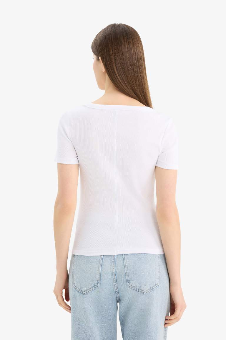 Slim Fit Crew Neck Basic Ribbed Camisole T-Shirt