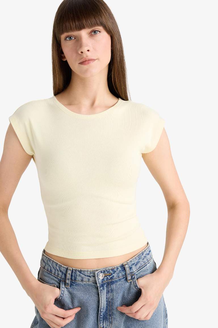 Slim Fit Dar Kesim Bisiklet Yaka Basic Düz Modal Kısa Kollu Tişört