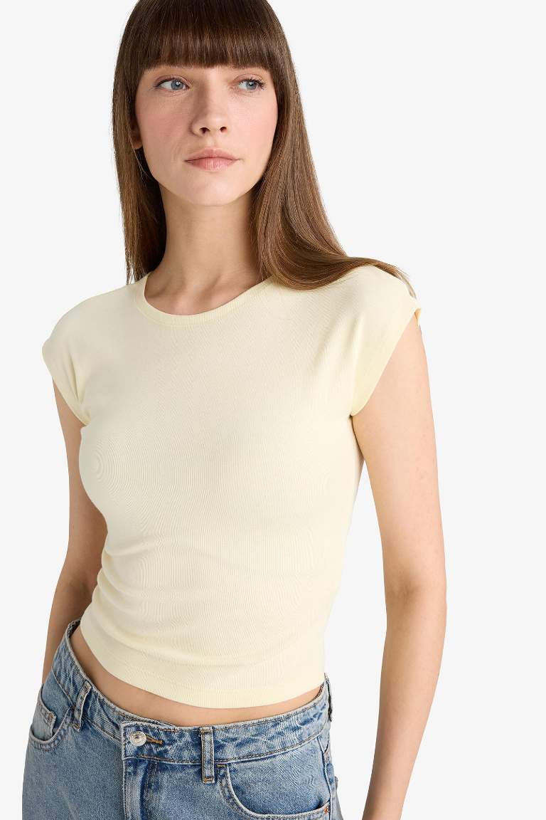 Slim Fit Dar Kesim Bisiklet Yaka Basic Düz Modal Kısa Kollu Tişört