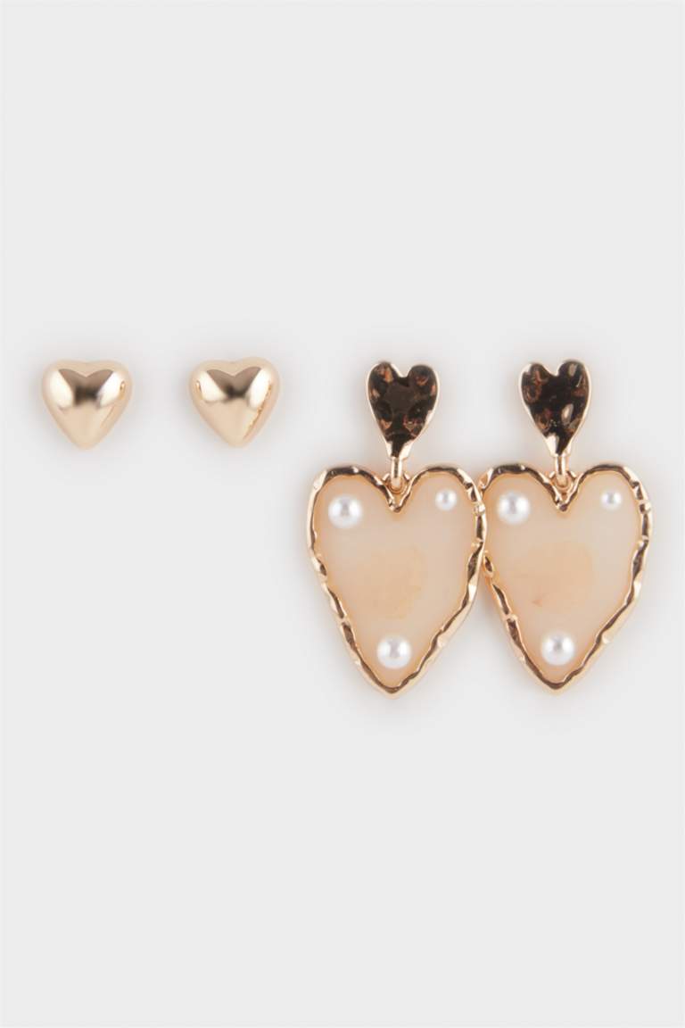 Kadın 2'li Kalpli Gold Küpe