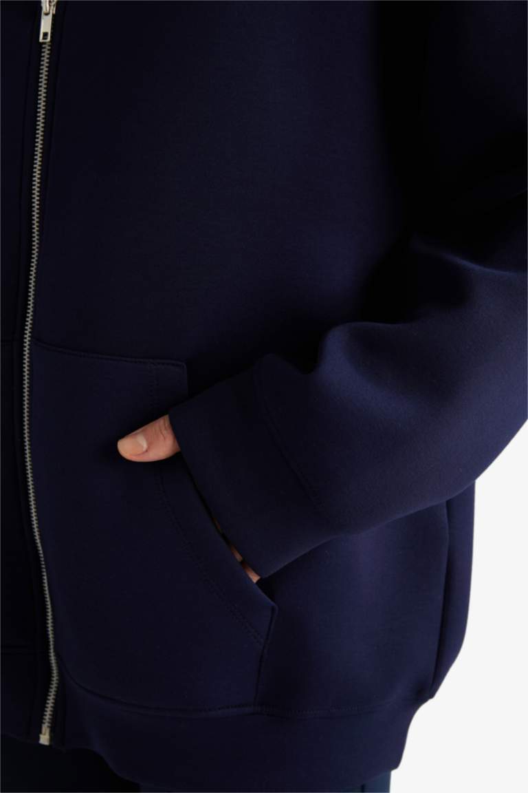 Oversize Fit Hooded Scuba Fabric Cardigan