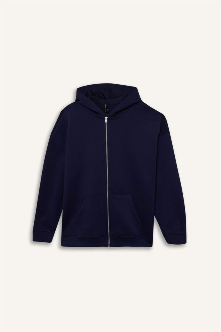 Oversize Fit Hooded Scuba Fabric Cardigan