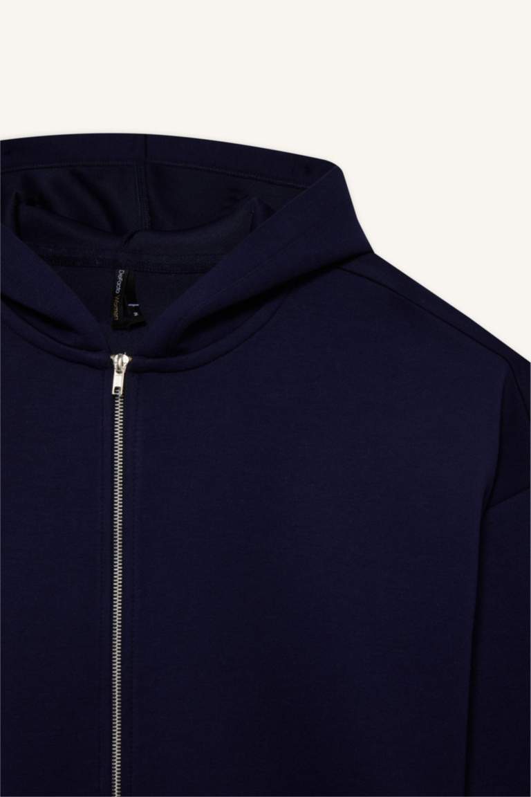 Oversize Fit Hooded Scuba Fabric Cardigan