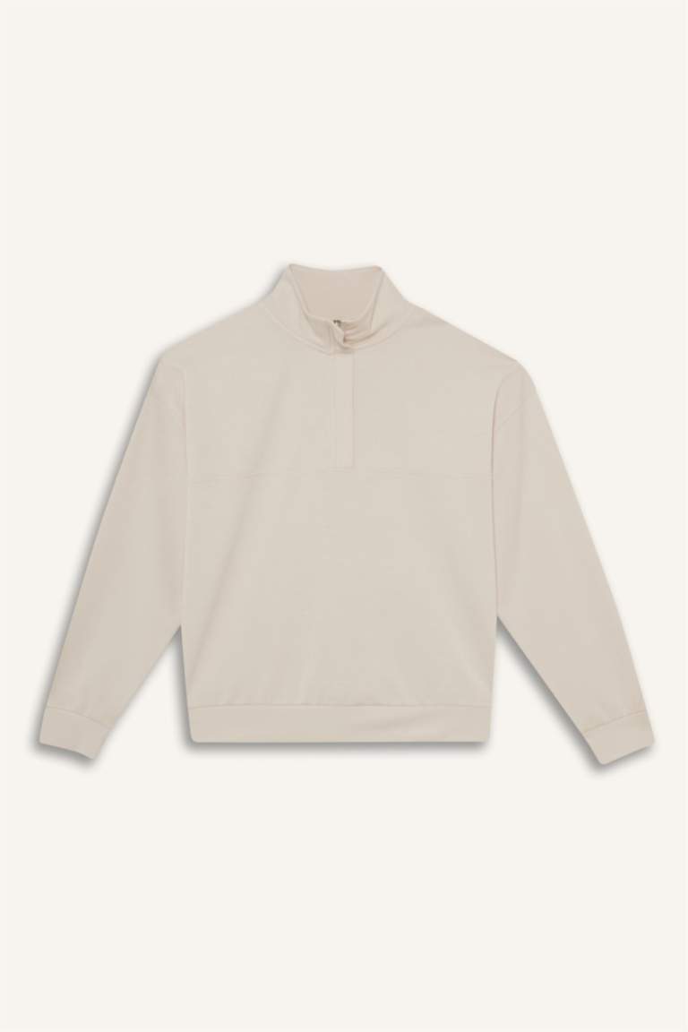 Relax Fit Yarım Balıkçı Yaka Modal Sweatshirt