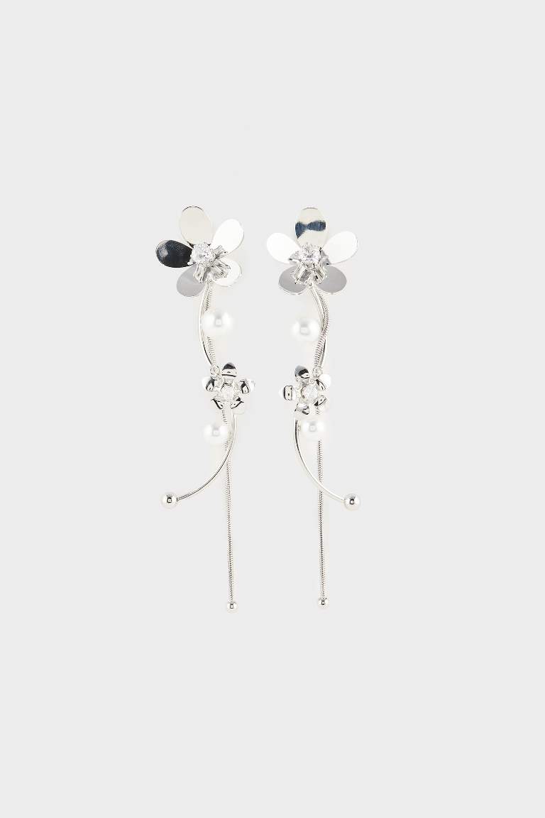 Kadın Çiçekli Sallantılı Silver Küpe