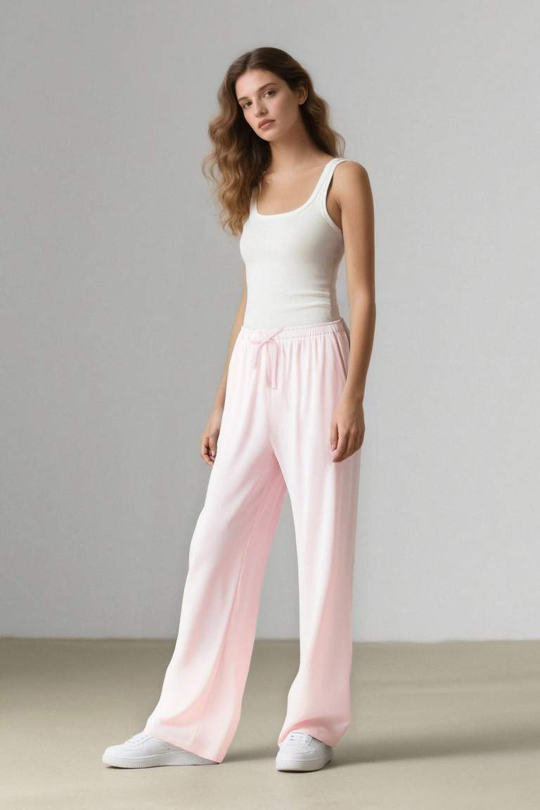 Wide Leg Üç Cepli Normal Bel Standart Boy Geniş Paça Keten Karışımlı Palazzo Pantolon